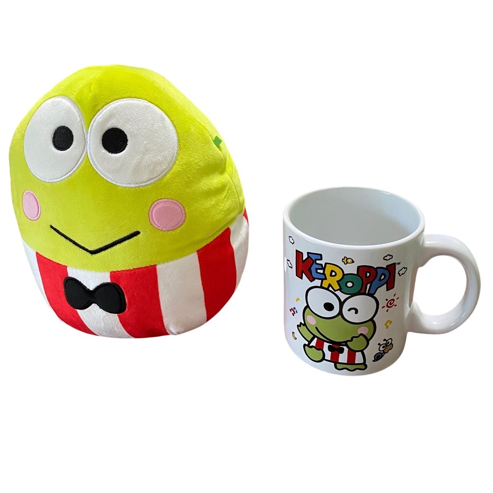 Hello Kitty KEROPPI Plush and Mug Lot of 2 Items Green Frog Big Eyes Donut Pond